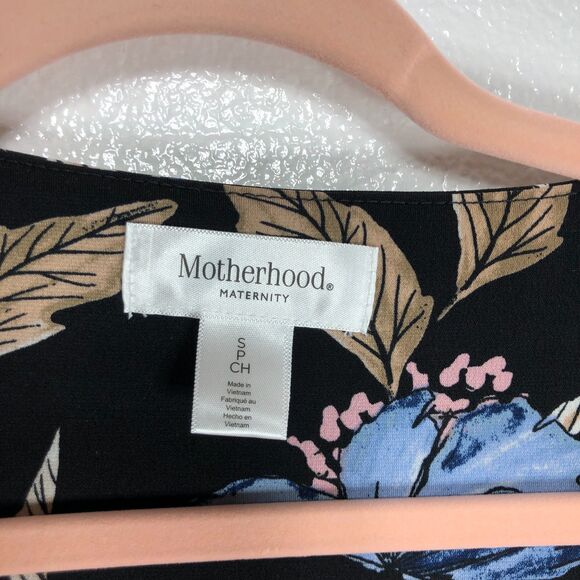 Motherhood Maternity Pastel Blue Flower Leaves Black Wrap Dress Size Small - Picture 6 of 7